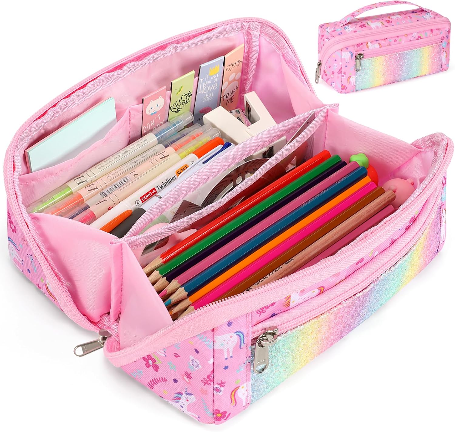 Pink unicorn pencil case product reference from Amazon ASIN B0DXDB35JK.